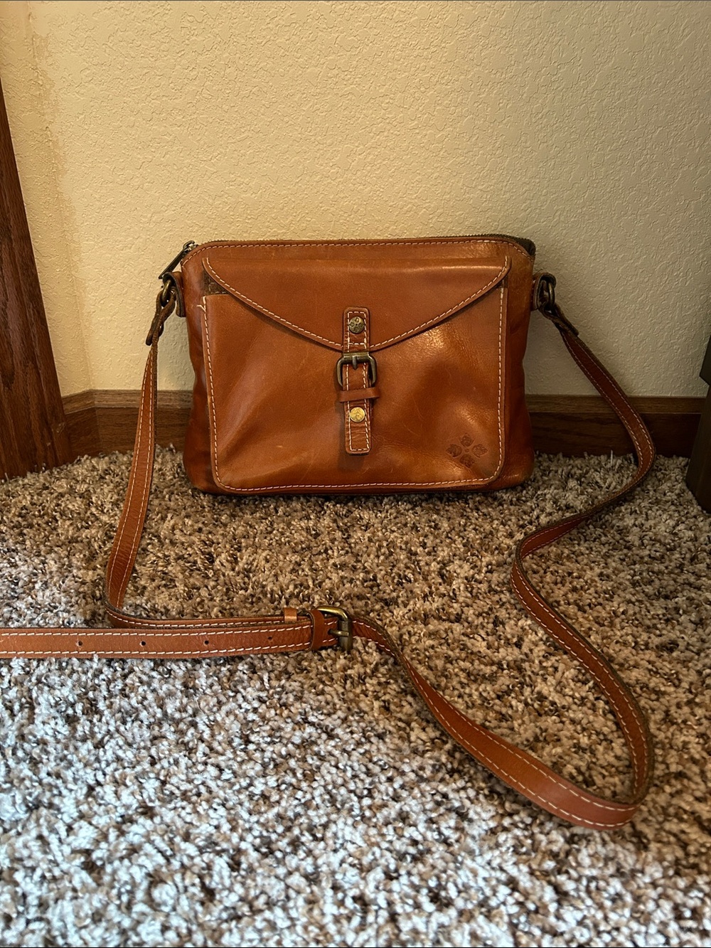Patricia Nash Cognac Leather Crossbody Bag Vintage Boho